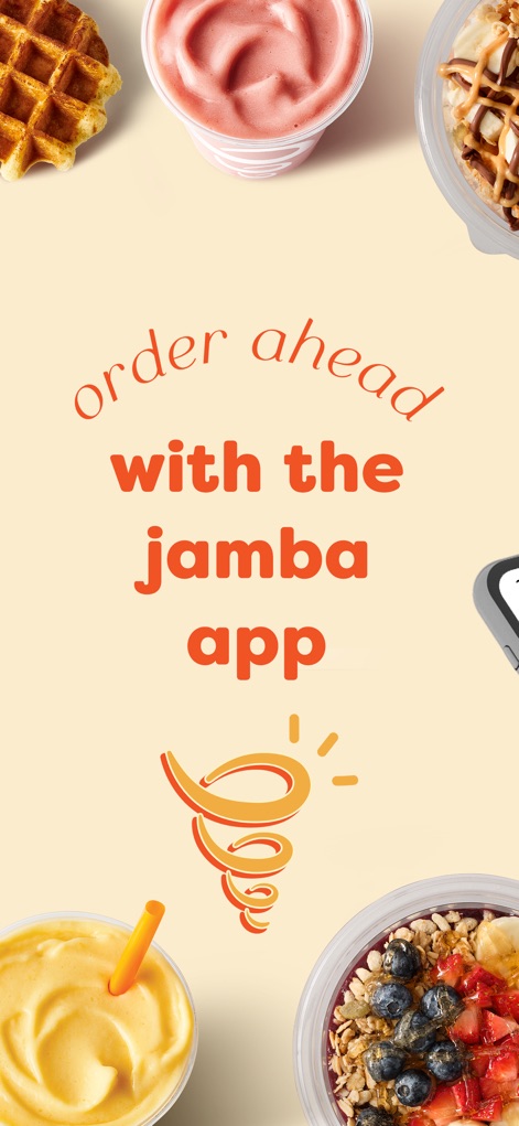 Jamba - The app streamlines the order-ahead process, showcasing vibrant smoothies and appealing waffles for quick selection.