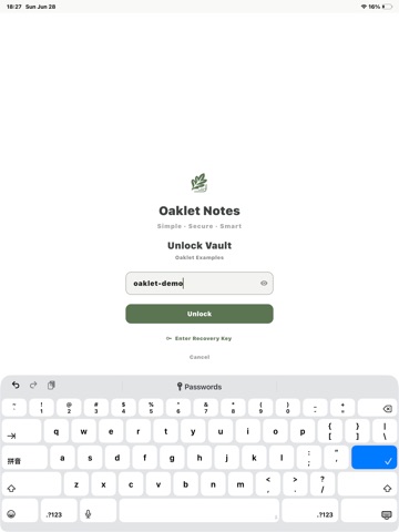 Oaklet Notes iPad screenshot