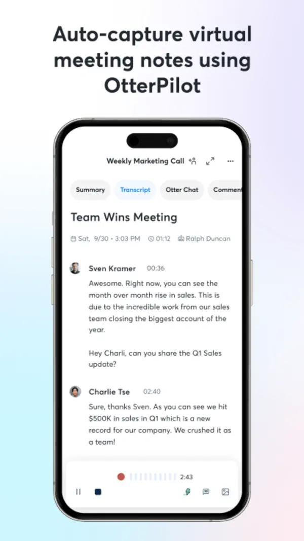 Otter Transcribe Voice Notes iPhone App Screenshot 2 – Produktivität