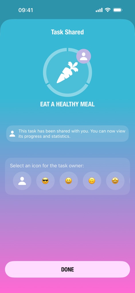 Streaks - Experience shared accountability with the "Task Shared" feature, allowing users to collaborate on habits and personalize the task owner icon with various emoji options.