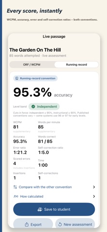 Running Record & ORF Calc iPhone screenshot
