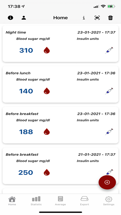 Blood sugar diary App Screenshot