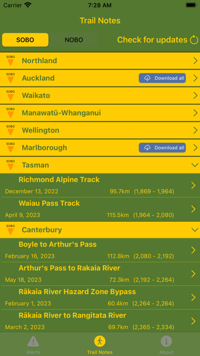 Te Araroa Notes and Maps Screenshot