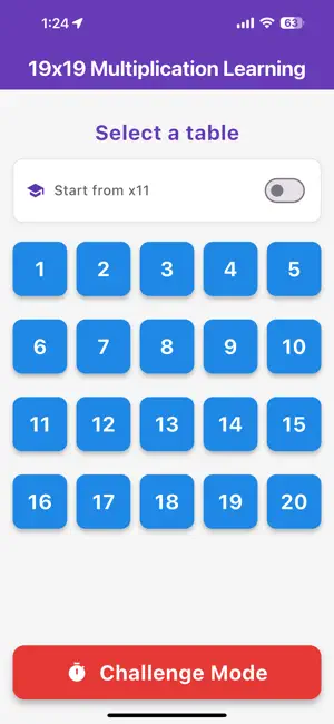 19x19 multiplication table screenshot 1