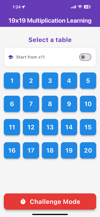 19x19 multiplication table Screenshot 1 of 4