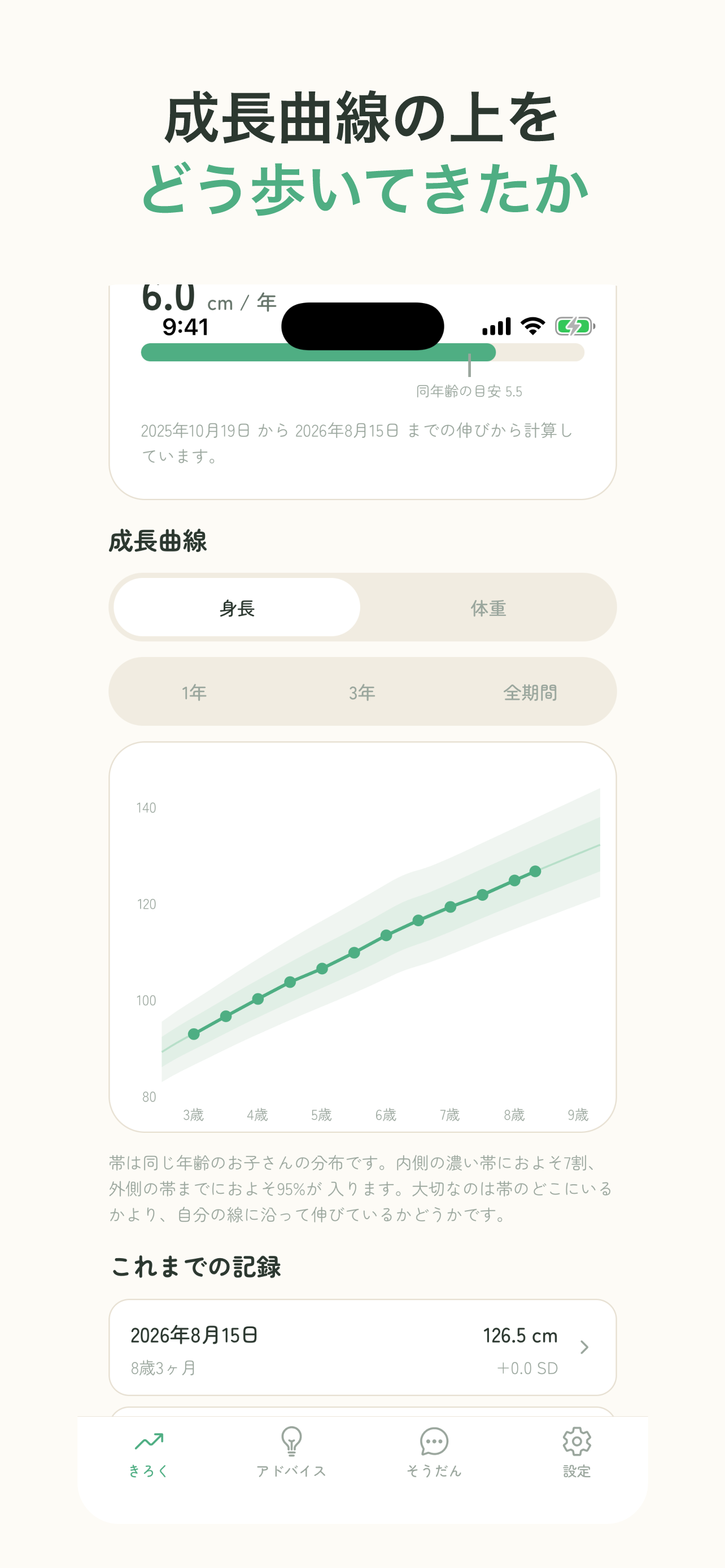 ノバソ 子どもの成長記録と、成長曲線を元にアドバイス screenshot 2