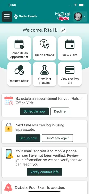 Sutter Health My Health Online iPhone screenshot 3