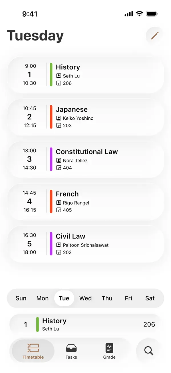 StudentClass: Timetable (iOS) โดย: Yuma Yasuno