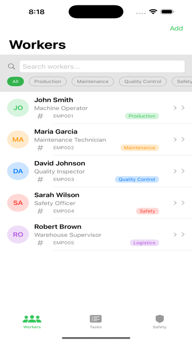 Industrial Worker Directory Screenshot