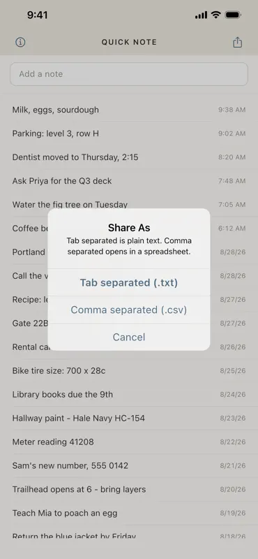 Quick Note Automatic Timestamp screenshot 2 of 3