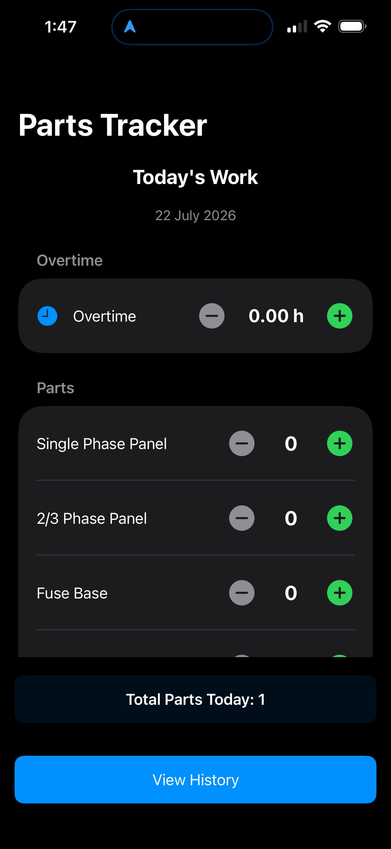 Screenshot 1 of Parts Tracker