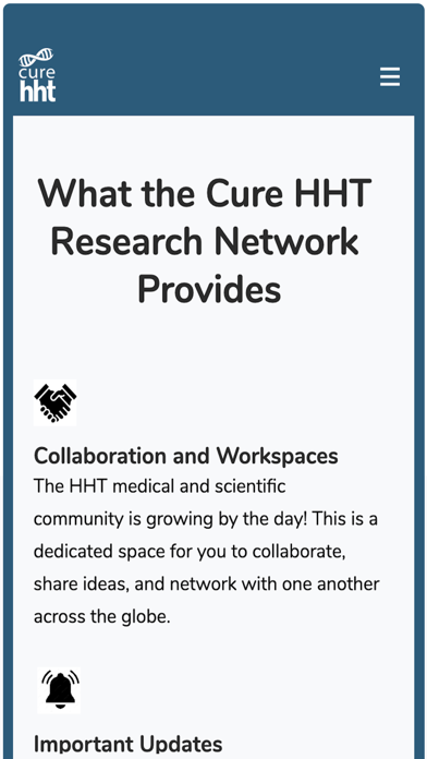 Cure HHT Research Network Hub Screenshot