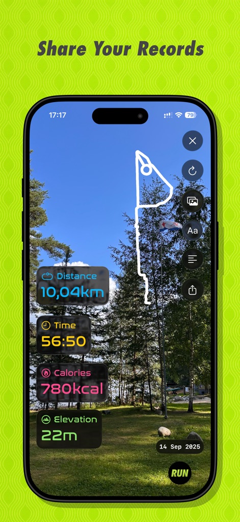 RUN — Running Club & Tracker - This tool allows users to transform their run data into visually engaging shareable images, featuring metrics like distance and elevation overlaid on a chosen photo.