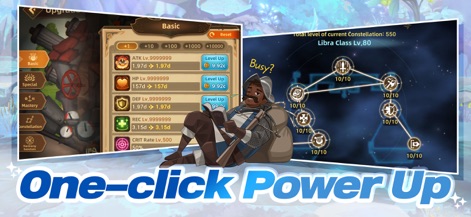 Fortress Saga: AFK RPG - Nutzer können ihre Helden mühelos verstärken durch die "One-click Power Up"-Option und gleichzeitig strategische Entscheidungen im detaillierten Konstellationsbaum treffen.
