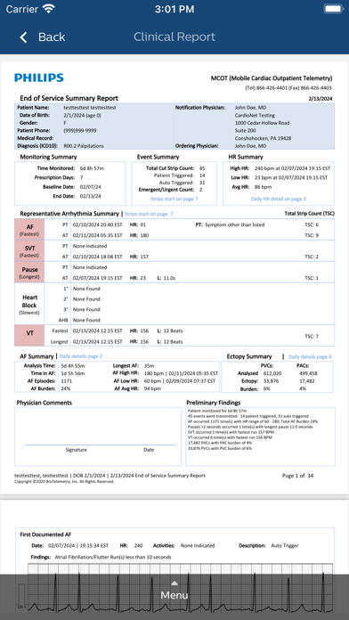 Philips ECG Reports Screenshot