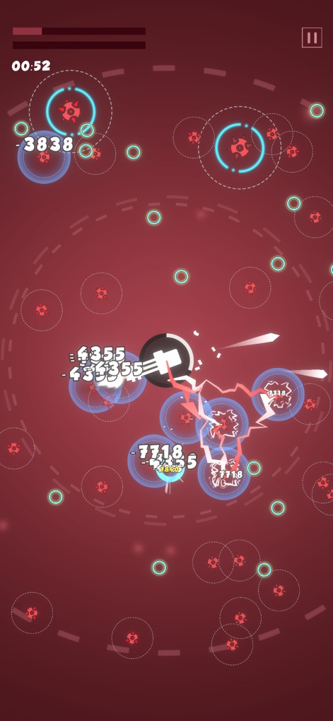 Geometry Tower: Idle Defense - Witness the tower's devastating energy-based defensive attacks against unique, fast-moving enemy types, highlighted by significant damage readouts.