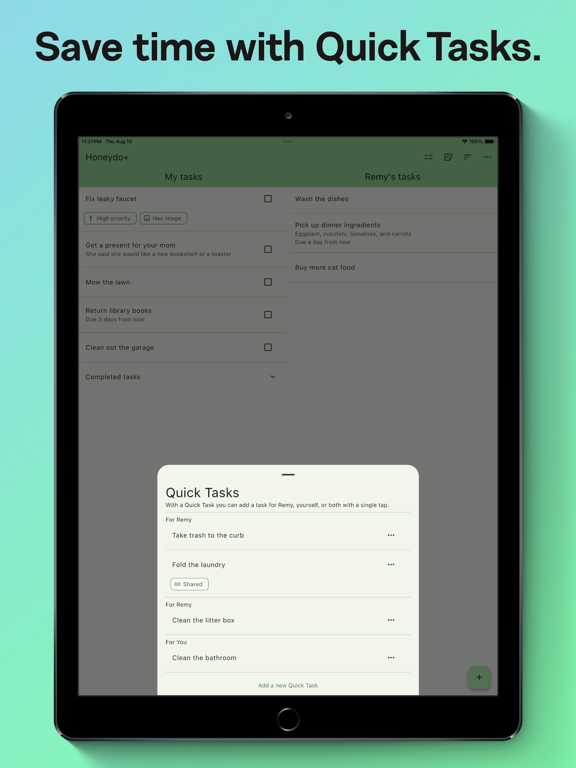 Honeydo Tasks iPad screenshot 4 - Productivity app