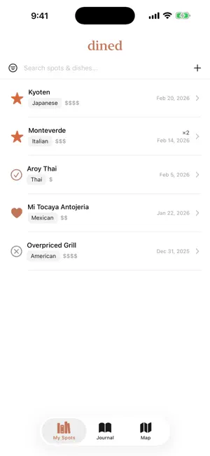 Dined Restaurant Log screenshot 1