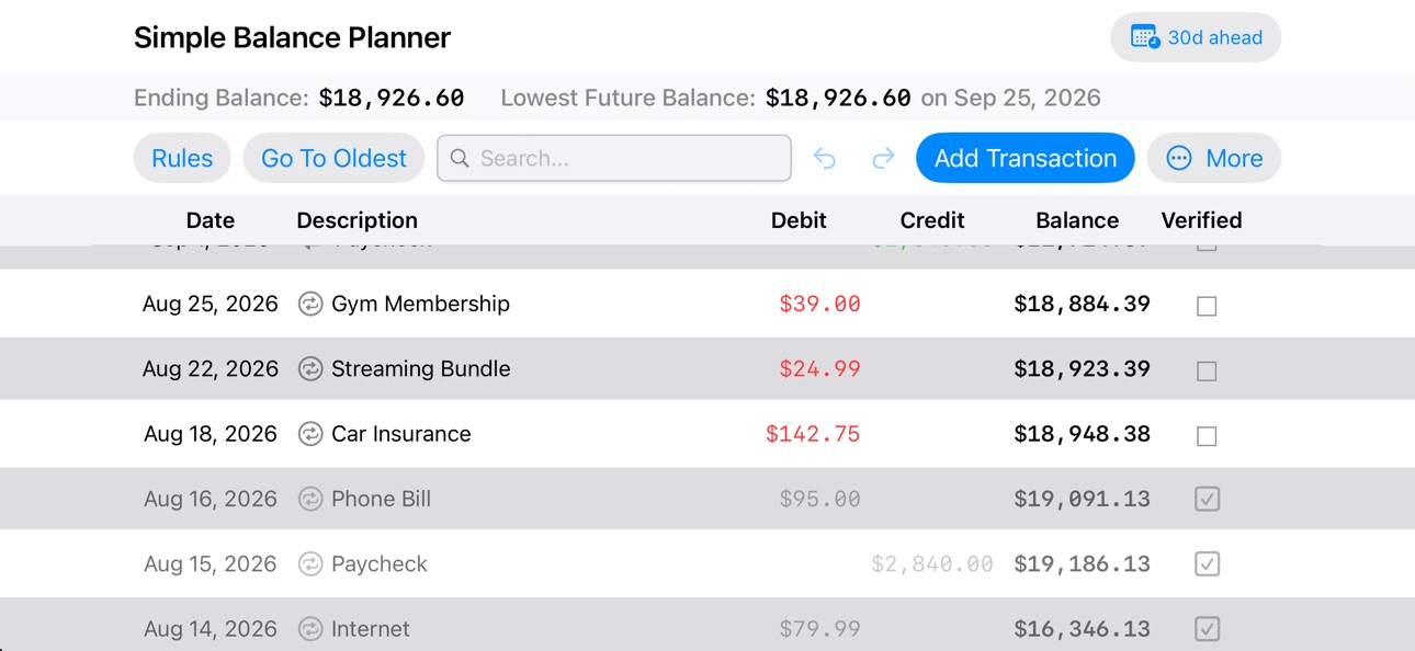 Screenshot 1 of Simple Balance Planner