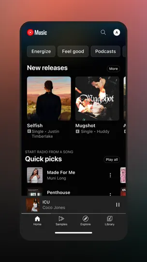 Capture d'écran de YouTube Music sur iPhone 6
