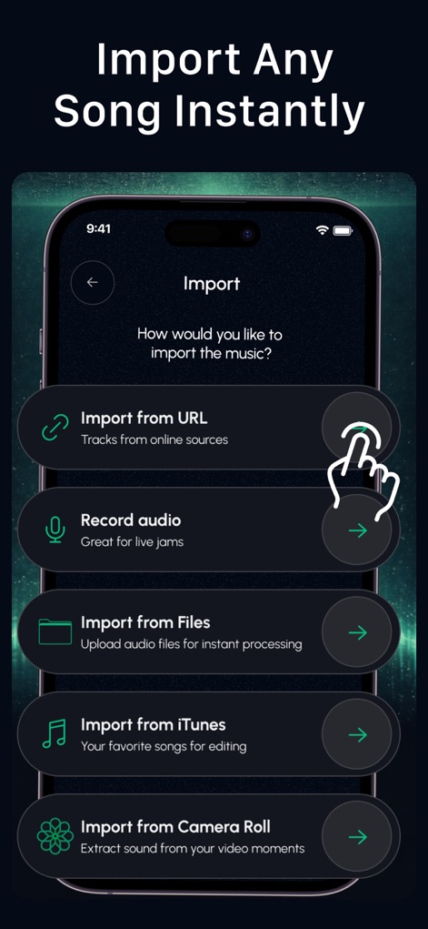 Stem Music and Voice Remover - Uncover the app's broad import capabilities, allowing users to load music from diverse sources such as their local files or directly from iTunes.