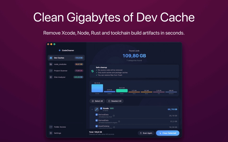 #1. CodeCleaner – Dev Disk Cleanup (macOS) Von: Sergey Grigorev