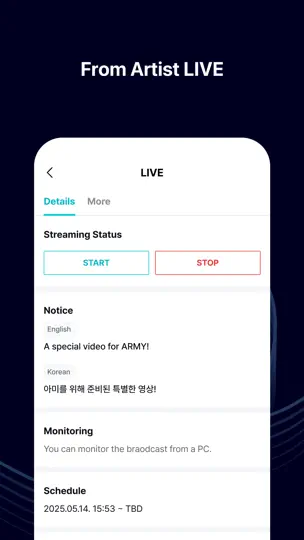 Captura de pantalla de Weverse Backstage en iPhone 5