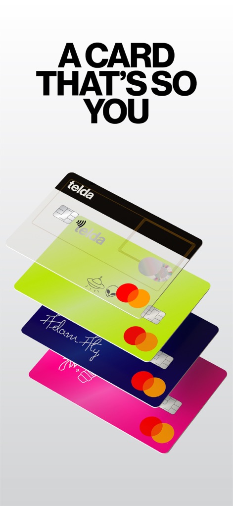 Telda - La aplicación permite personalizar las tarjetas con una gama de colores audaces y añadir toques únicos como firmas o garabatos para reflejar la personalidad del usuario.