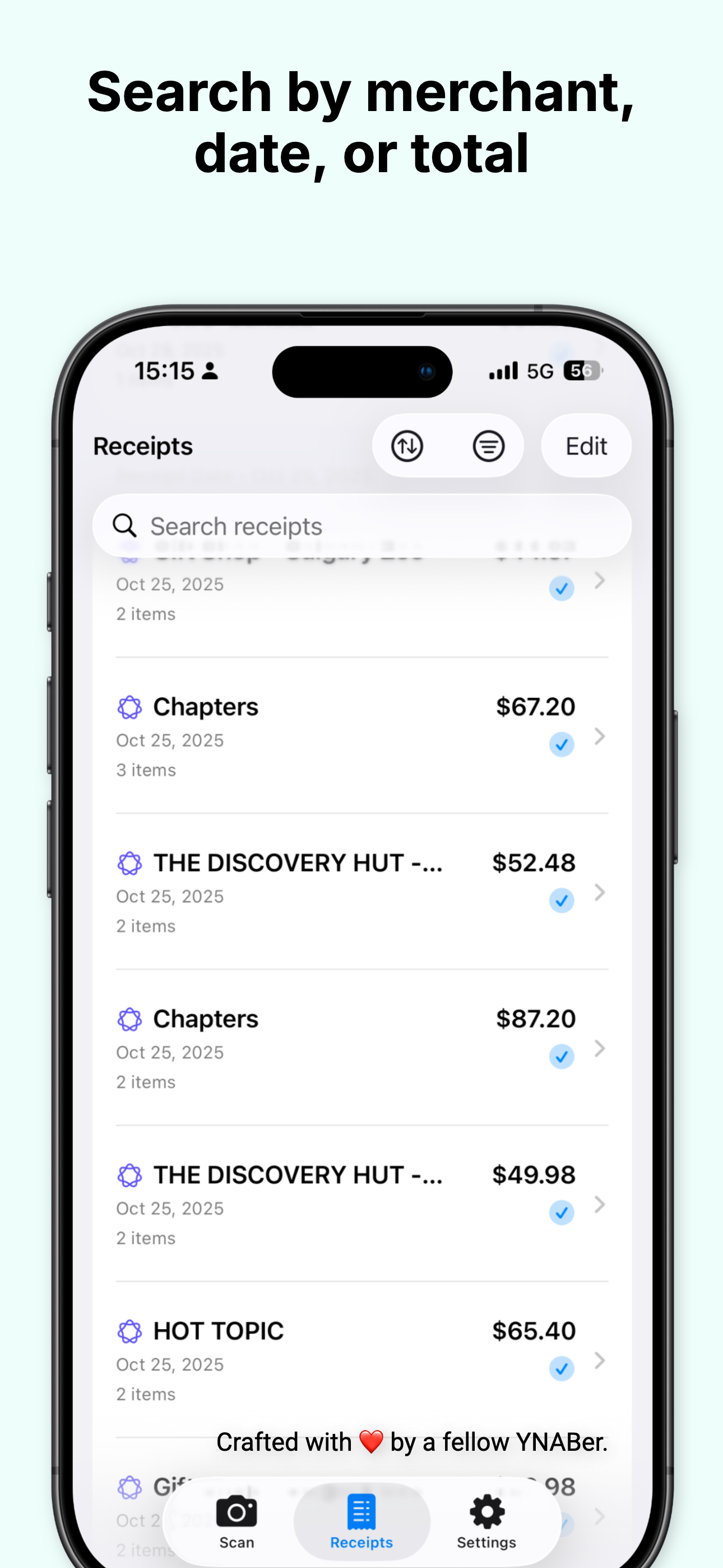 Receipts for YNAB
