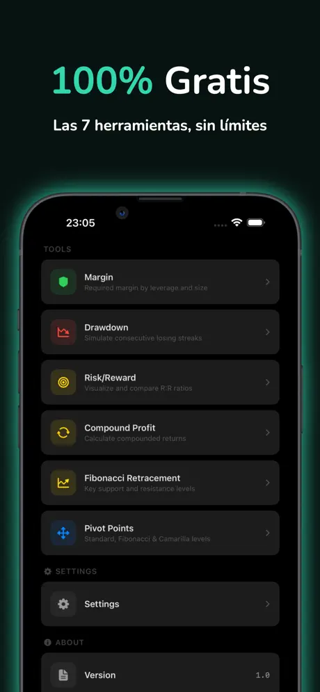 TradeCalc Tamaño de Posición — captura de pantalla del iPhone 2