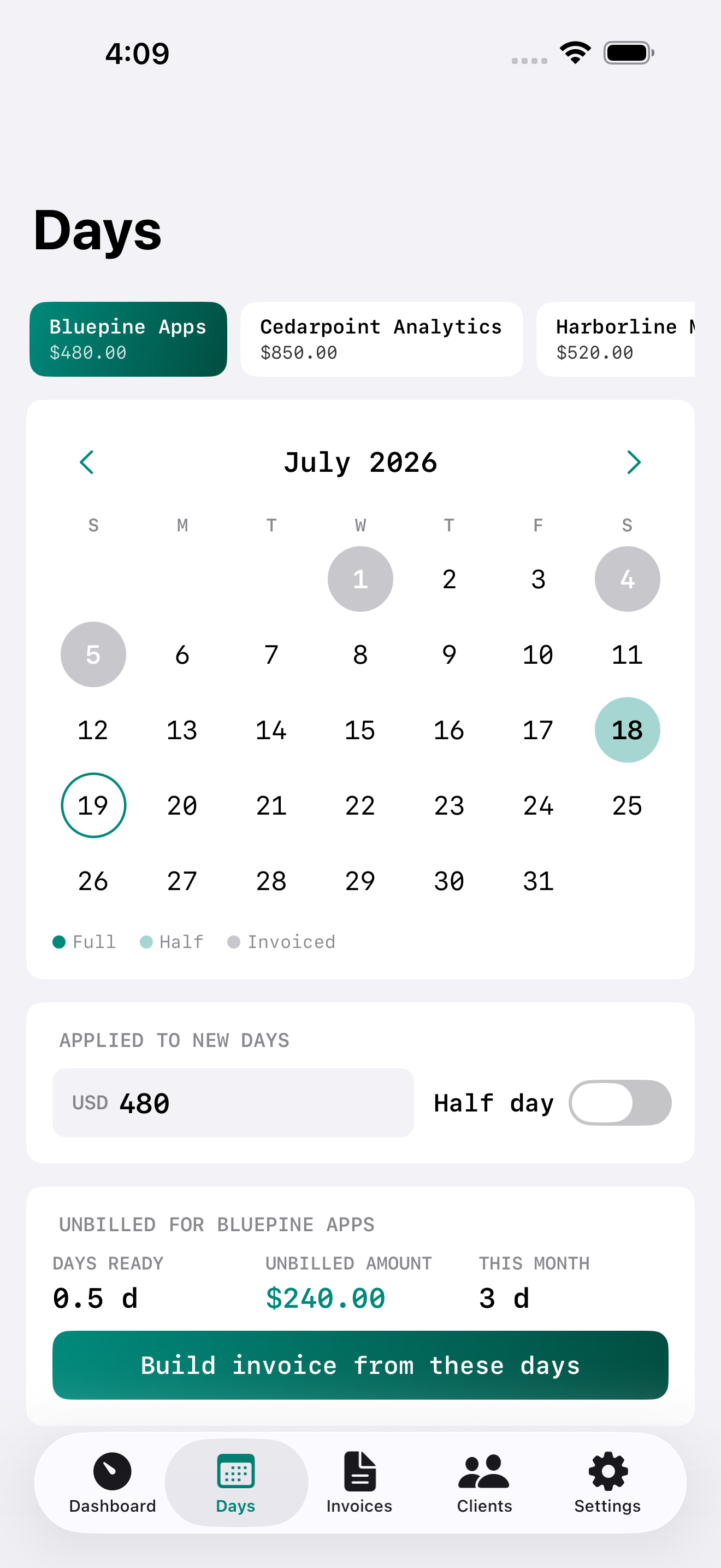 DayRate: Freelance Days screenshot 2