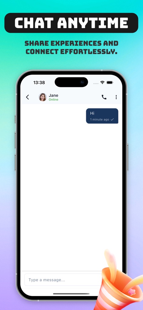 Cove - Share Fun, Video Chat - Connect with other travelers via a direct chat interface, featuring a message input field and clear read receipts for sent messages.