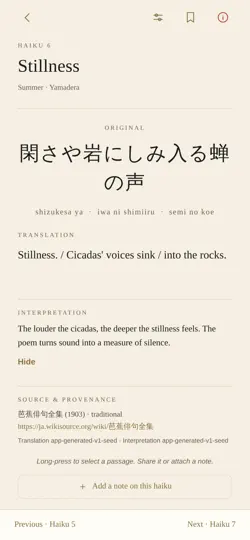 Screenshot von Basho: Haiku Reader auf dem iPhone 4