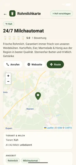 Screenshot von Rohmilchkarte auf dem iPhone 2