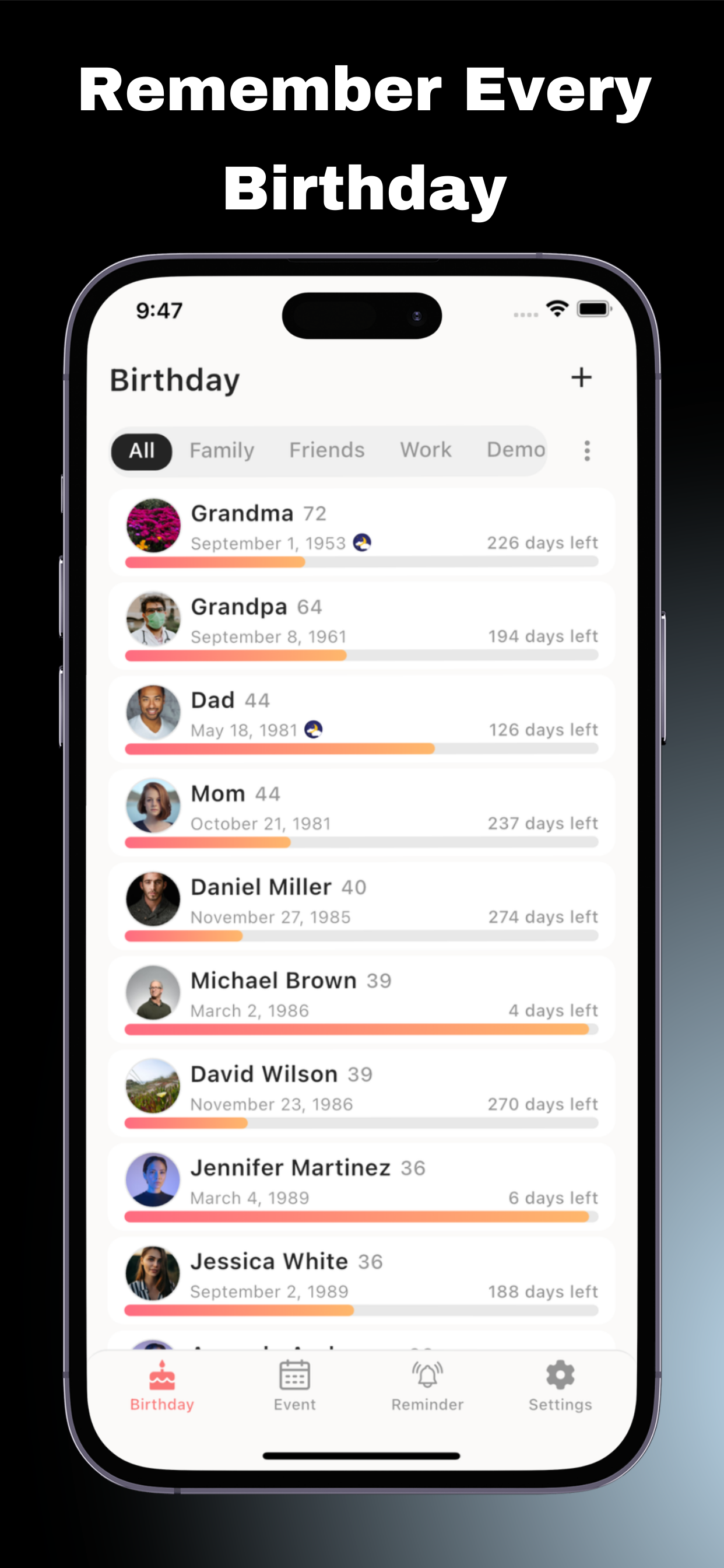 RememberMe - Countdown, Widget