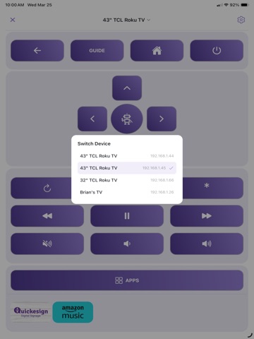 Quickesign TV Control iPad screenshot