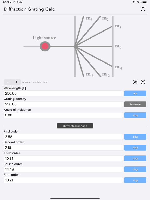 Diffraction Grating Calculator iPad app afbeelding 9