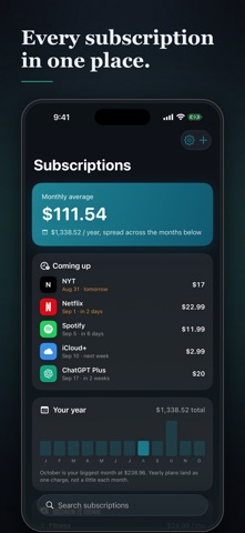 Dues: Subscription Tracker iPhone screenshot
