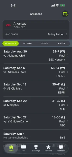 Arkansas Football Schedules screenshot 1