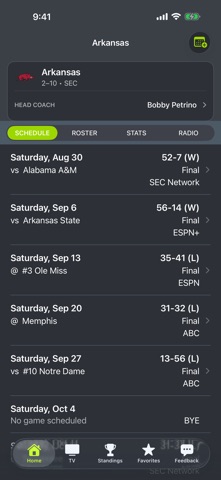 Arkansas Football Schedules app screenshot