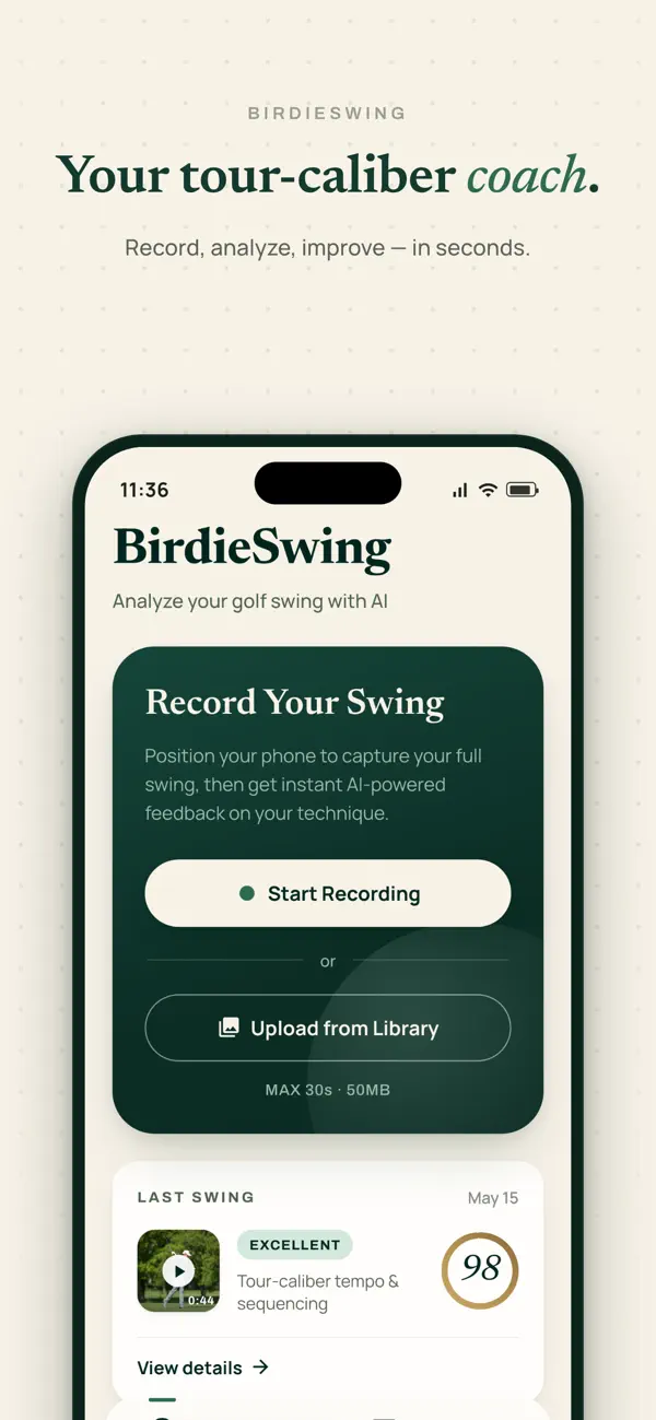 Screenshot #1 pour BirdieSwingAI Golf Swing Coach