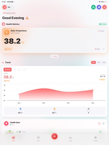 Body Temperature App Fever Log iPad screenshot