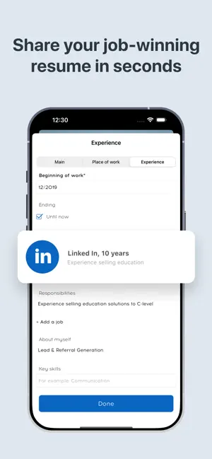 AI resume builder: linkedin CV screenshot 1