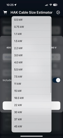 HAK Cable Size Estimator Screenshot 4 of 8