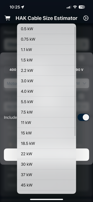 HAK Cable Size Estimator Screenshot 4 of 8