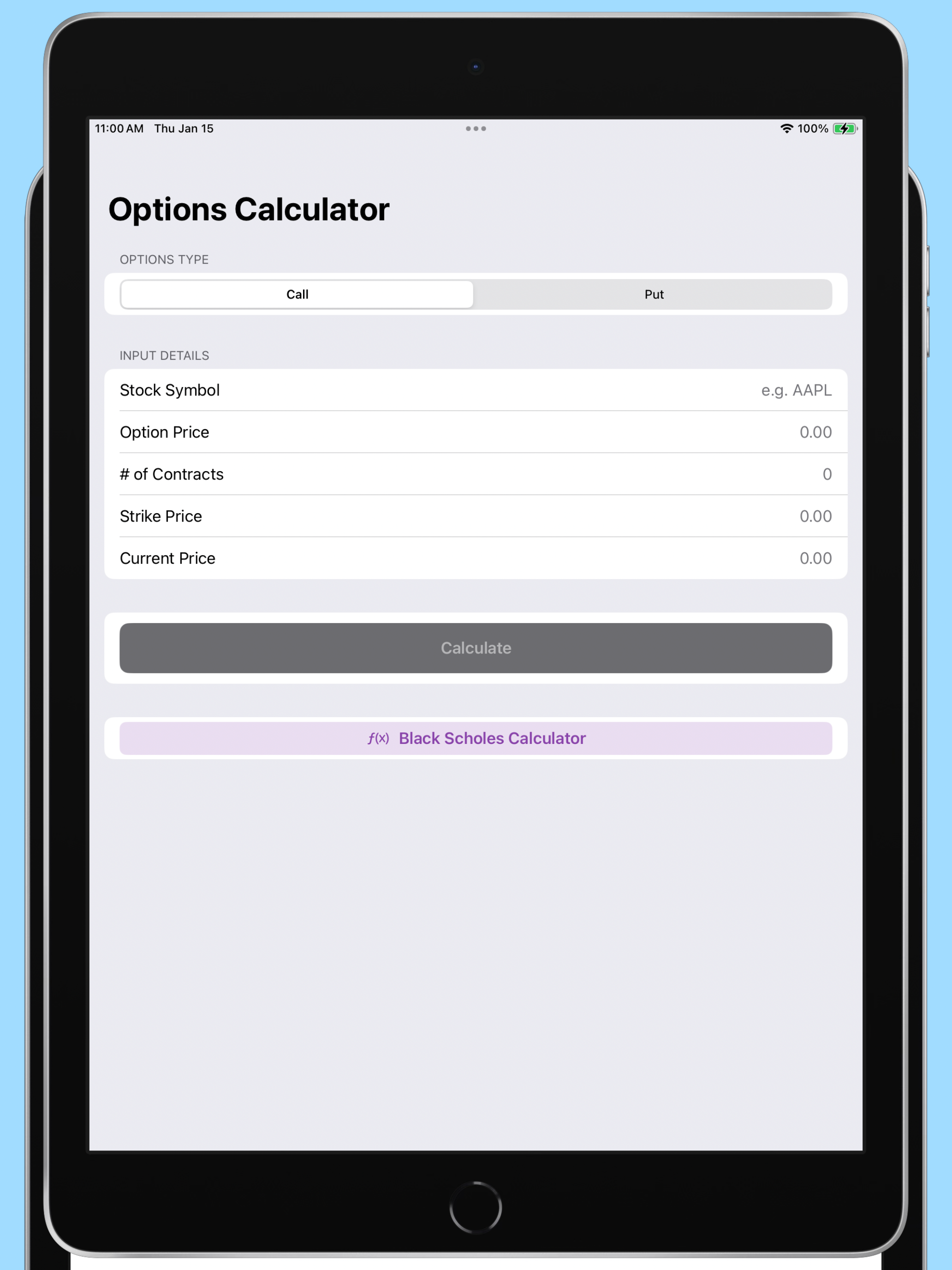 Options Calculator - Profit