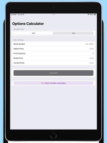 Options Calculator - Profit iPad screenshot