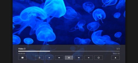 Media Station X - La aplicación presenta un reproductor de video a pantalla completa con controles detallados de reproducción y una barra de progreso que indica el tiempo transcurrido.
