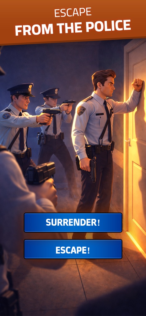 Pawn to Don Mafia Crime Story - This scene showcases intense police confrontation and pivotal choice buttons, forcing users to make critical decisions.