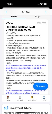 AI Investment Advice Calendar screenshot
